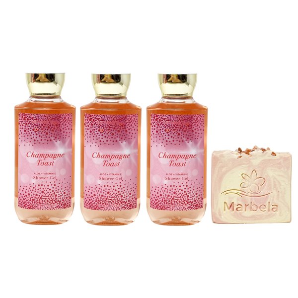 Bath & Body Works Champagne Toast 3 Piece Shower Gel Value Pack with a Himalayan Salts Springs Bar Soap - Full Size