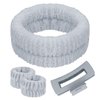 ACO-UINT 4Pcs Gray Spa Headband and Face Washing Wristbands Set, Skincare Headband Face Wash Headband Makeup Headband, Hair Claw Clip Skin Care Headband for Washing Face
