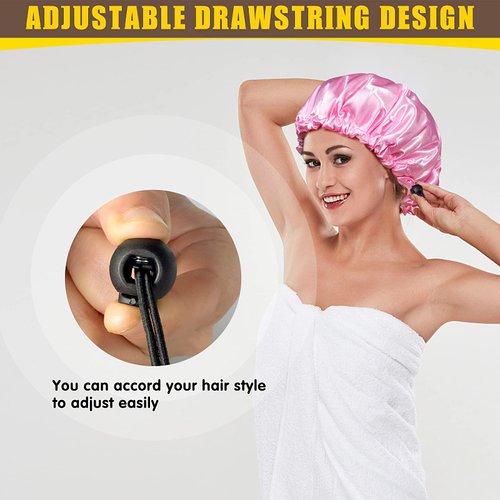 Fishent Shower Cap, 4 Packs Reusable Adjustable Double Layer Waterproof shower Caps for Women, Waterproof Bathing Shower Hat Hair Cap for Adult and Kids (Solid, Medium)