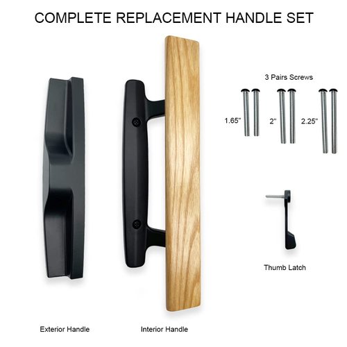 ALLYWASAI Patio Sliding Door Handle Set, Perfect Replacement Mortise Style Wood Handle Set Fits Door Thickness from 1-1/2" to 1-3/4", 3-15/16" Screw Hole Spacing, Non-Keyed, Black