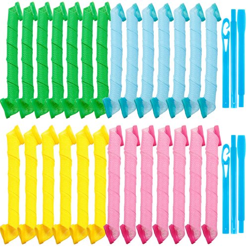 28 Pieces Heatless Curlers No Heat Spiral Curls Hair Curlers Styling Kit with 2 Pieces Styling Hooks for Most Kinds of Hairstyles (Assorted Color, 50 cm)
