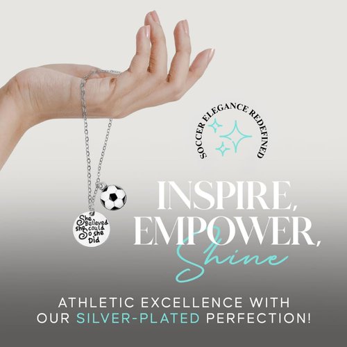 Sportybella - Soccer Charm Necklace, Engraved (She Believed, She Could, So She Did) Pendant Necklace, Personalized Necklace with Inspirational and Soccer Charm, Personalized Gifts for Women