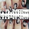 Ink French Tips Press on Nails Medium Almond Glossy Black Gradient Acrylic False Nails 24Pcs Moon Fake Nails Gel Glue on Nails for Manicure Curve Line Stick on Nails for Coquette Women Girls