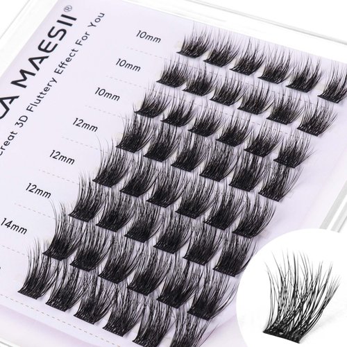 LA MAESII Lash Clusters, Fluffy Cluster Eyelash Extensions 3D Wispy Volume Eyelash Clusters DIY Cluster Lashes, 10-14mm Multi-layer Individual Lashes Soft Thin Band Reusable (3D01)