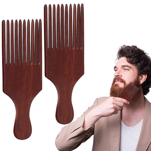 Mozeat Lens Wooden Hair Comb, Hair Lift Comb Hair Detangler Anti Static Long Tooth Comb for Women's Curly, Wavy,Thick,Straight Hair, Beard Comb for Men (2 Pack)