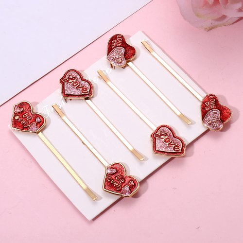 Valentine’s Day Heart Hairpins for Women Enamel Glitter Rhinestone Heart Hair Clips Sweet Love Heart Hair Barrettes Bridal Party Styling Hair Accessory (Glitter 2)
