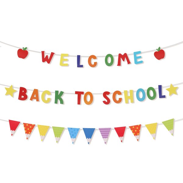 34 PCS Welcome Back to School Banner Decorations - Vibrant Unique Design First Day Classroom Sign, Reusable 9.78ft Long Pennant For KindergartenPreschool Hallway Party Class Celebration Decor