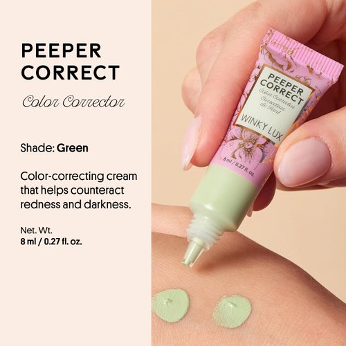 Winky Lux Peeper Correct Green Color Corrector - Neutralizes Redness, Smooth & Even Complexion Hydrating Formula with Vitamin E & Hyaluronic Acid - Tinted Creamy Color Corrector, Vegan & Cruelty Free