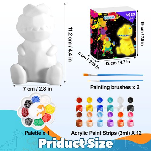 Loccmat Paint Your Own Dinosaur Lamp, Painting Kit Art Supplies Arts and Crafts, Night Light Dinosaur Toys for Girls Boys Birthday Gifts