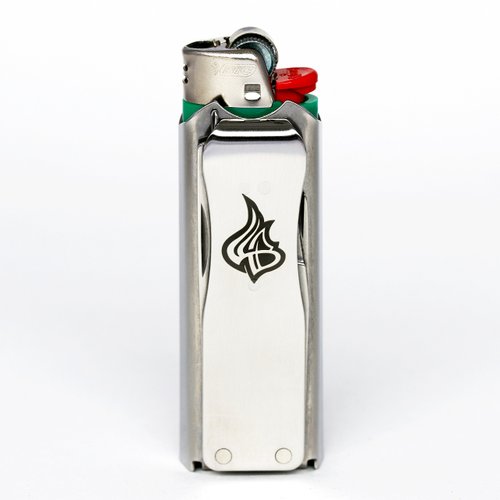 LighterBro Steel Icon - Stainless Steel Sleeve to Transform Your Pocket Lighter - Lighter Case with Poker, Super Sharp Knife & Scissors, Bottle Opener, Screwdrivers, & Keychain Holder