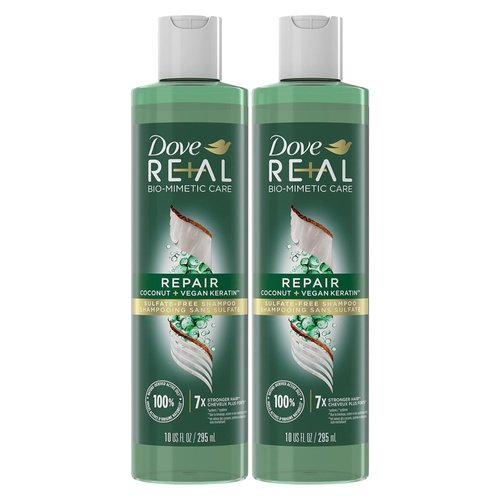 Dove RE+AL Bio-Mimetic Care Shampoo For Fine Flat Hair, 2 Pack, Sulfate-Free Volumizing Shampoo With Coconut + Vegan, 10 Oz (Repair)