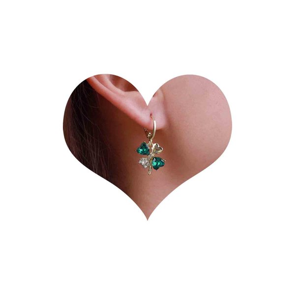 Sttiafay Boho Emerald Crystal Drop Earrings Green Rhinestone Flower Earrings Vintage Emerald Petal Earrings Green Cz Flower Earrings Jewelry for Women