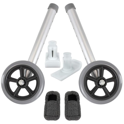 Vive Walker Wheels, Ski Glides, Accessories Covers for Seniors (6 PCS), Replacement Feet Parts Ball Set for Folding Medical Roller Safety- Front, Back Stability 5" Rubber, Bariatric - Universal Size