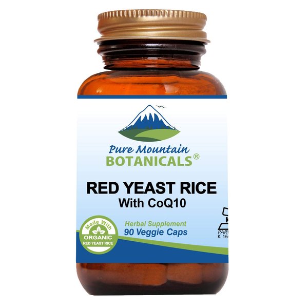 Pure Mountain Botanicals Red Yeast Rice with CoQ10 90 Kosher Vegan Capsules Now with 600mg Organic Red Rice Yeast Plus Co Q 10
