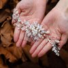 CanB Bride Pearl Hair Comb Flower Silver Wedding Leaf Crystal Bridal Headpieces bridesmaid Head Plece Flower Girl Rhinestone Hair Jewelry Accessories for Women and Girls (Silver)
