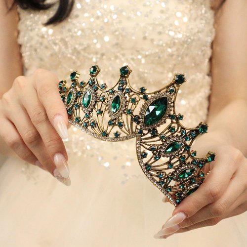 Rannyrena Rhinestone Crystal Tiara Crown for Women Silver Bridal Wedding Headband Elegant Princess Hair Accessories for Birthday Prom Quinceanera (Dark gold-green, Standard)