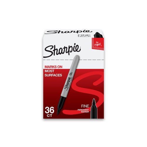 Sharpie Permanent Markers Bulk Set, Fine Tip Markers Set, Markers For Plastic, Metal, Wood, And More, Black, 36 Count