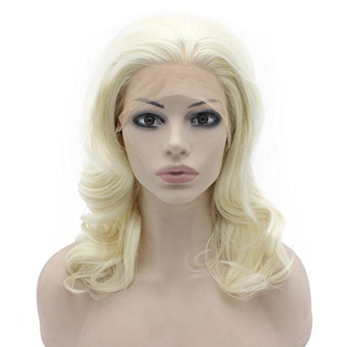 Mxangel Medium Long Wavy Celebrity Synthetic Lace Front Light Blond Wig Natural