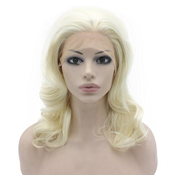 Mxangel Medium Long Wavy Celebrity Synthetic Lace Front Light Blond Wig Natural
