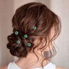 Bartosi Flower Hair Pins Rhinestone Bridal Hair Pieces Bride Wedding Hair Accessories for Women and Girls (Pack of 5) (Green)