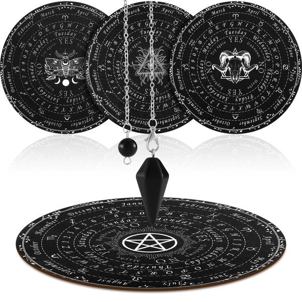 Lewtemi 4 Pieces Pendulum Board Dowsing Divination Board 7.9 inch Metaphysical Message Board with Pendulum Crystal Necklace Metaphysical Witchcraft Supplies Divination Tools Wiccan Altar Supplies