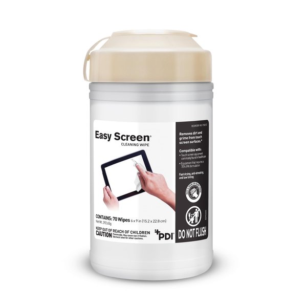 Easy Screen Cleaning Wipes - for Electronics, Tablets, Monitors, Phones - Fast-Drying, No Residue, Anti-Streaking - Medium Canister, 6 in. x 9 in., 70 Wipes, 1 Pack