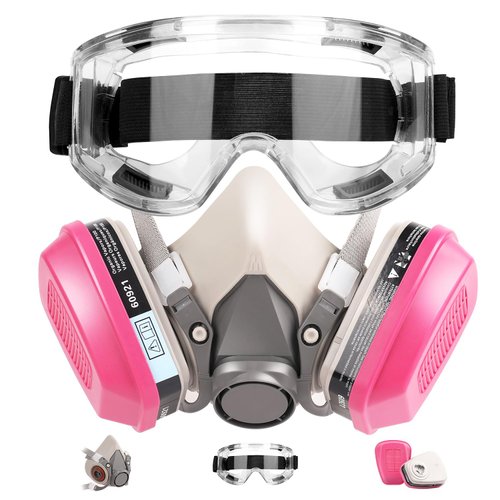 VOCITXI Respirator Mask with 60921 Filters - Reusable Half Facepiece Cover with Anti-Fog Safety Goggle Set Against Organic Vapors Dustb Fumes Used for Painting, Chemical, Welding, Cutting