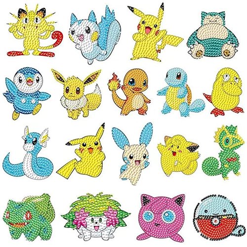 18 Pcs Diamond Art Stickers Kits for Kids, DIY Cartoon Paint by Numbers Diamonds Mosaic Stickers for Kids Arts Diamond Craft Stickers for Kids and Adult Beginners