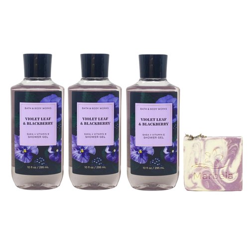 Bath & Body Works Violet Leaf & Blackberry 3 Piece Shower Gel Value Pack with a Lavender Dream Bar Soap - Full Size