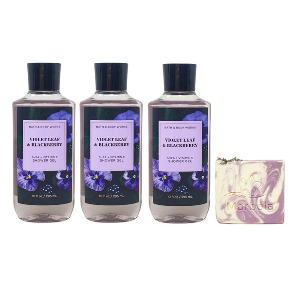 Bath & Body Works Violet Leaf & Blackberry 3 Piece Shower Gel Value Pack with a Lavender Dream Bar Soap - Full Size