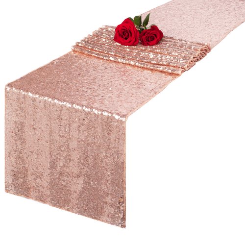 Rose Gold Glitter Sequin Table Runner 12x72 inch for Sparkling Your Party Home Table Docorations Happy Birthday Wedding Bridal Shower Baby Shower