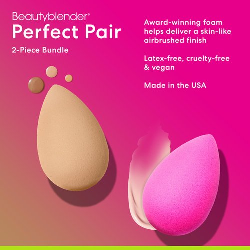 Beautyblender® | Original Pink + Nude Beauty Blender 2-Piece Bundle for Blending Foundations, Powders, and Creams, Super-Soft Foam for Streak-Free Application, Made in the USA, Reusable, Washable