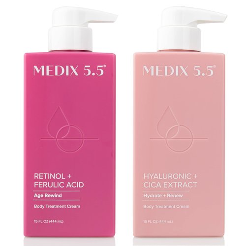 Medix 5.5 Retinol Body Lotion + Hyaluronic Acid Cream, Moisturizer Body & Face Lotion Set | Hydrating + Firming Lotion For Stretch Marks, Wrinkles, & Crepey Skin | Skin Care Products, 2pc Set
