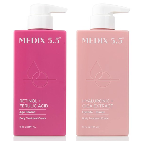 Medix 5.5 Retinol Body Lotion + Hyaluronic Acid Cream, Moisturizer Body & Face Lotion Set | Hydrating + Firming Lotion For Stretch Marks, Wrinkles, & Crepey Skin | Skin Care Products, 2pc Set