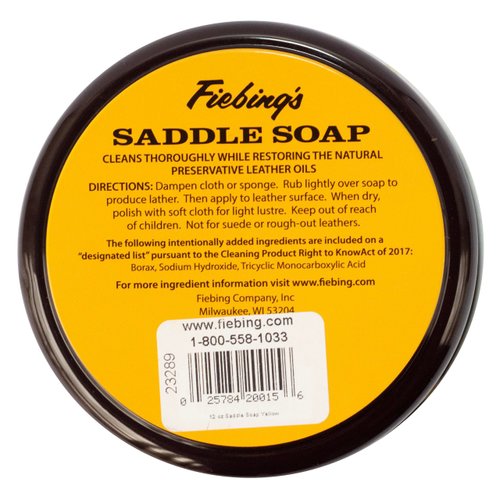 Fiebing's Yellow Saddle Soap for Leather (12 oz Tin) - Leather Cleaner & Conditioner to Soften, Protect & Restore Leathercraft - Leather Soap for Car Seat, Couch, Shoe, Purse, Boot, Bag, & Saddles