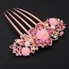 Chargances Bridal Flower Floral Hair Comb Wedding Pink Crystal Rhinestones Women Hair Side Comb Boho Pearl Hair Accessories Headpiece for Women and Girls (Pink)
