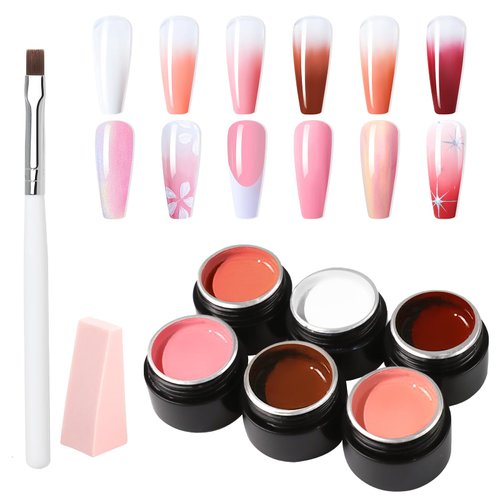 Makartt Pat Ombre Gel 6 Nude Gel Nail Polish Colors with Sponge & Nail Brush Gradient Painting Gel Ideal for DIY French Manicure Beginners