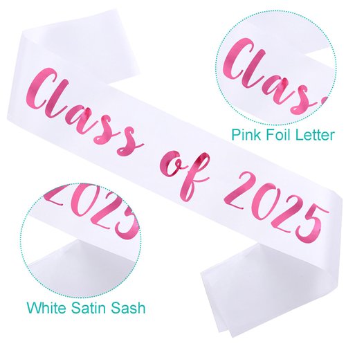 KETAOO 2PCS Class of 2025 Sash, Pink Foil White Finally Graduated Cheerleader Class of 2025 Sashes for Graduation Party Supplies