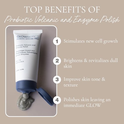 Glowbiotics Volcanic & Enzyme Polish: Probiotic Brightening Facial Scrub with Malic Acid for Luminous Skin, Exfoliator for Face & Neck, Suitable for All Skin Types, 2 Fl Oz