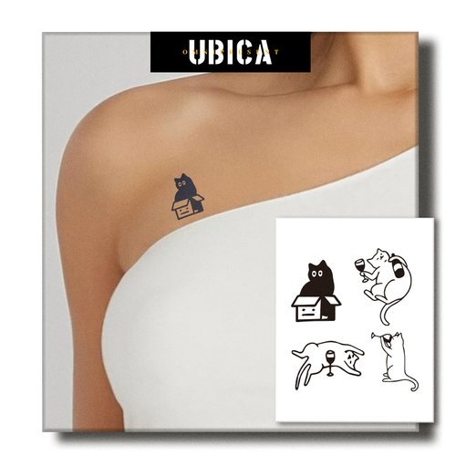 UBICA Temporary Tattoos Adult, 2 Sheets Fake Tattoos, Realistic And Long-Lasting Non-Reflective, Waterproof For 1-2 Weeks, Cat's Happy Hour Tattoo Sticker 3.8X4.4in