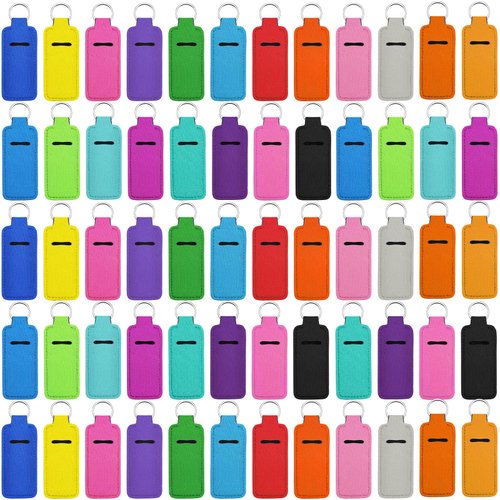 Yisong Lipstick Holder Keychain Neoprene Lip Balm Holder Portable Lip Gloss Keychain Pocket Keychain Women Travel(60 Pack)