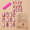 Pink Press on Nails Short Square Fake Nails Cat Eye False Nails with Design Pink Glitter Stick on Nails Full Cover Glossy Acrylic Artificial Nails Obmre Pearl Glue on Nails for Women Manicure 24Pcs
