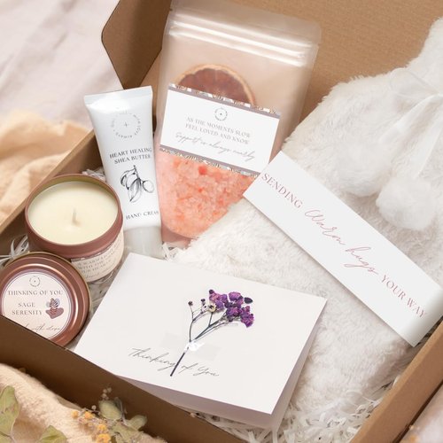 Sympathy Gift Baskets for Loss of Loved One – Bereavement Gift Baskets – Sympathy Baskets Condolence Baskets for Gifts with Bath Salts, Hot Water Bottle, Hand Cream, Scented Candle and Greeting Card