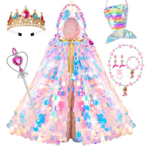 Princess Dress Up Cloak Princess Dress Up Clothes Mermaid Toys Rainbow Mermaid Princess Cloak Kit...