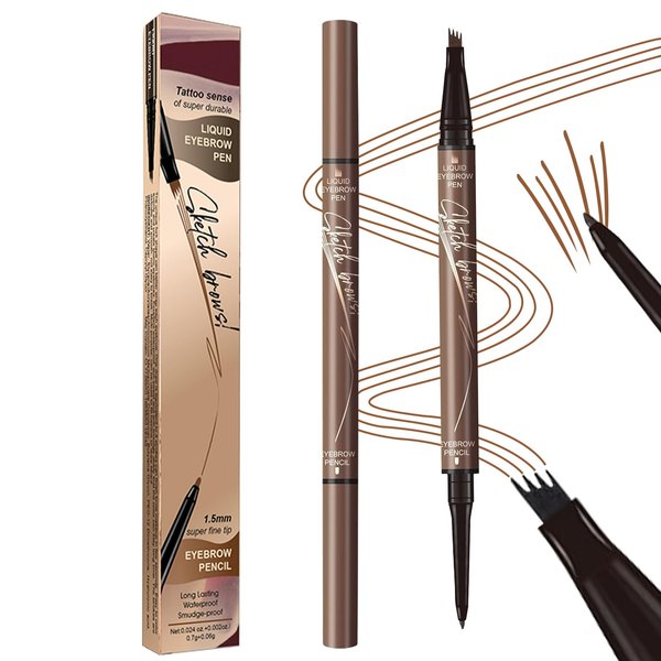 GGUP Microblading Eyebrow Pen, 2 in 1 Dual-Ended Eyebrow Pencil 4 Tip Brow Pencil for Women Makeup, Eyebrow Microblade Pen with 4 Fork Tip for Natural-Looking Hair-Like Defined Brows