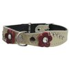 Beige Genuine leather Designer Dog Collar 11" x3/4" with Studs, Daisy, and Rhinestone