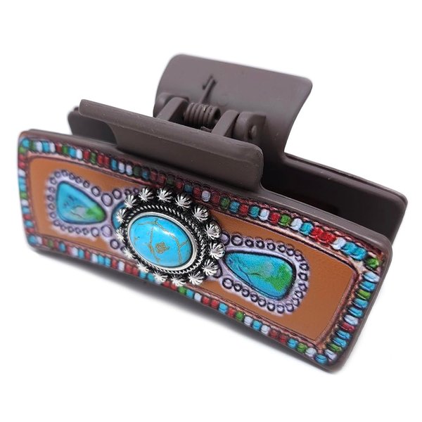 Emulily Western Squash Blossom 3.25 "Hair Claw Clips Navajo Boho(Turquoise)