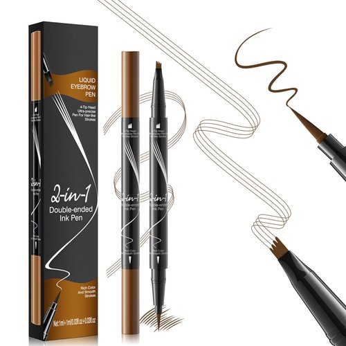 2-in-1 Dual-Ended Microblading Eyebrow Pencils,Waterproof Eyebrow Pen with 4-Fork Micro-Fork Applicator and Precise Brush-Tip,Brow Pen for Natural Waterproof and Long-Lasting Women(Light Brown)