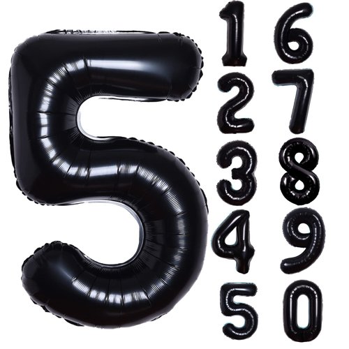 40 Inch Giant Black Number 5 Balloon, Helium Mylar Foil Number Balloons for Birthday Party, 5th Birthday Decorations for Kids, Anniversary Party Decorations Supplies (Black Number 5)