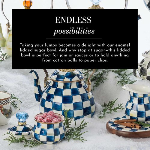 MACKENZIE-CHILDS Royal Check Enamel Lidded Sugar Bowl, Small Serving Bowl with Lid